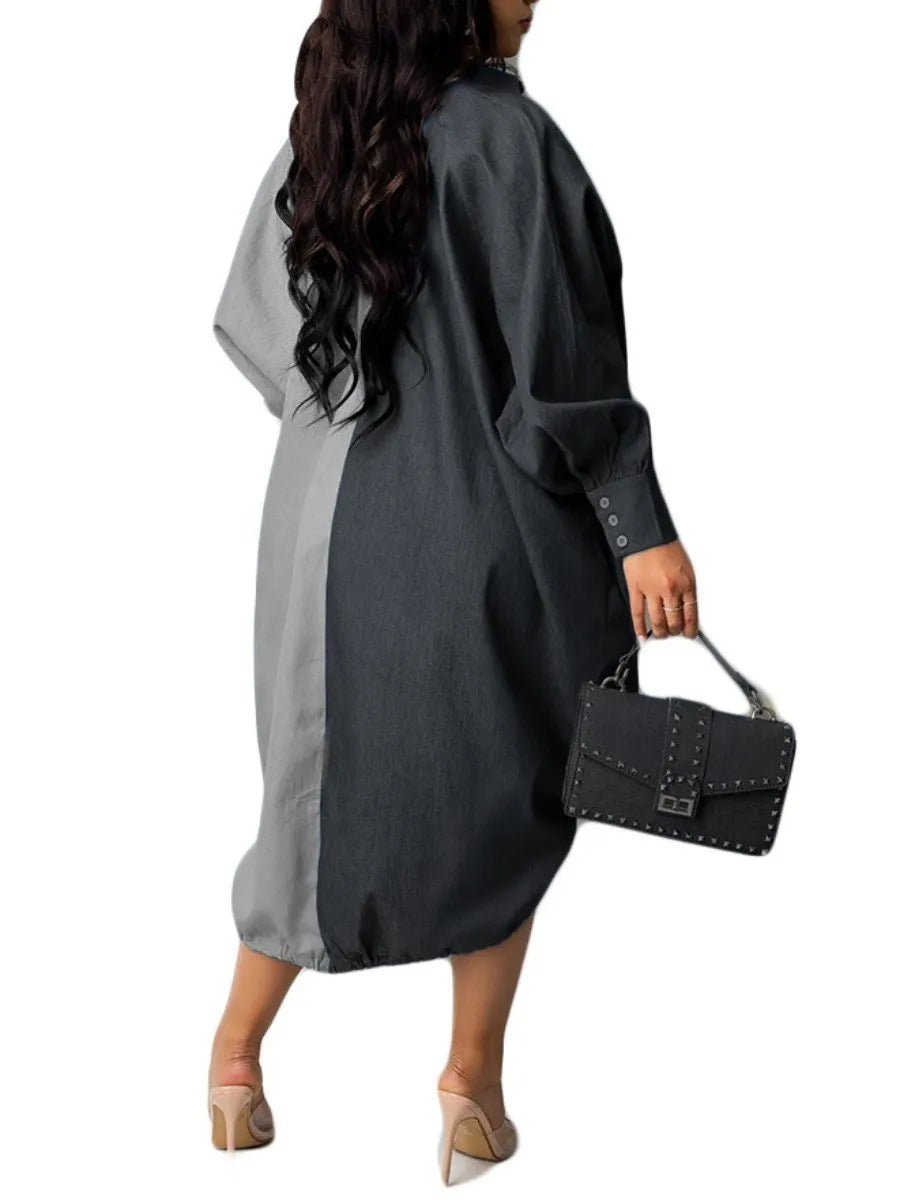 Vibonanza | Plus-Size Jurk Lange Mouwen Patchwork