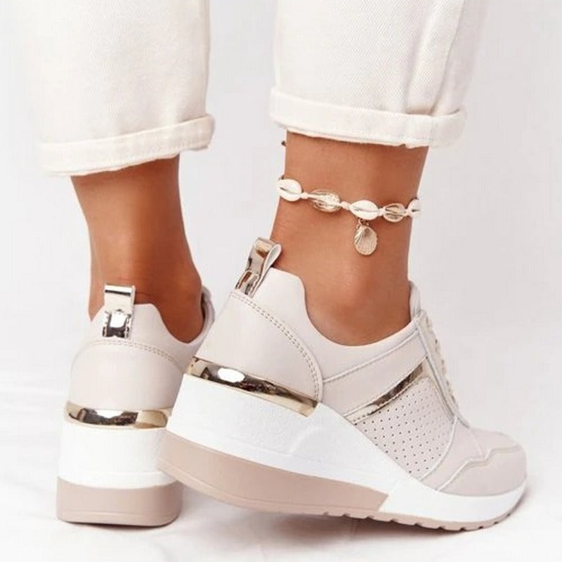 Vibonanza | Orthopedische Beige Wedge Sneakers Dames