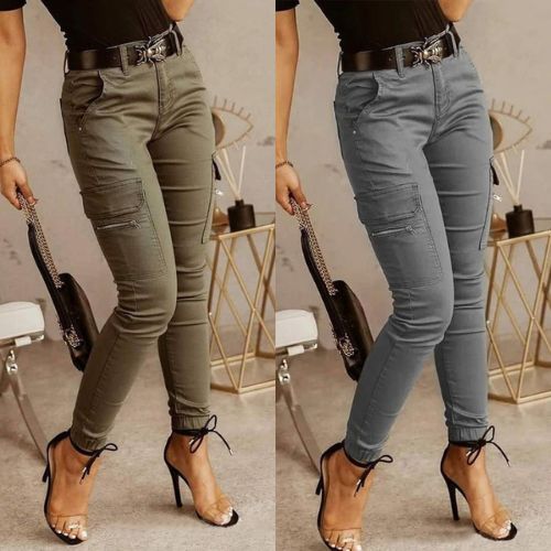 Vibonanza | Dames Cargo Jeans Slim Fit Groene Broek