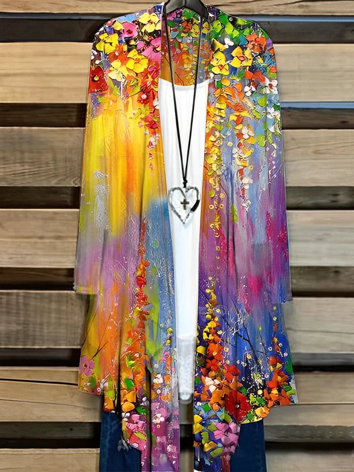 Vibonanza | Artistiek Kimono-Style Vest met Bloemenprint