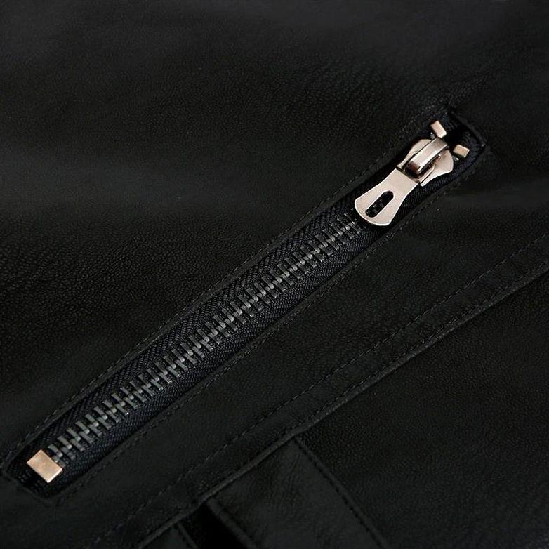 Vibonanza | Leren Bikerjack Heren Zwart Met Rode Strepen