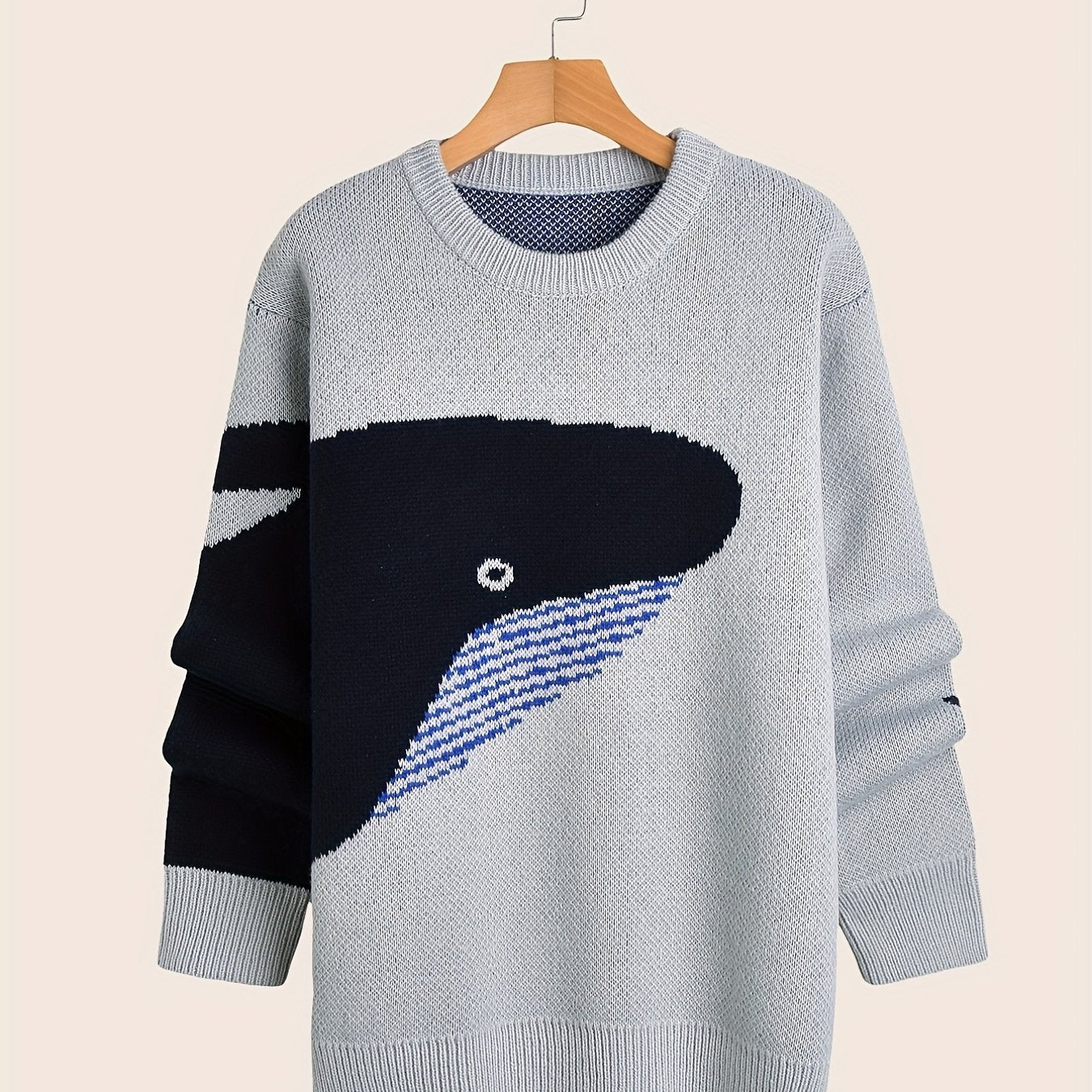 Vibonanza | Heren Wol Trui met Cartoon Walvis Print
