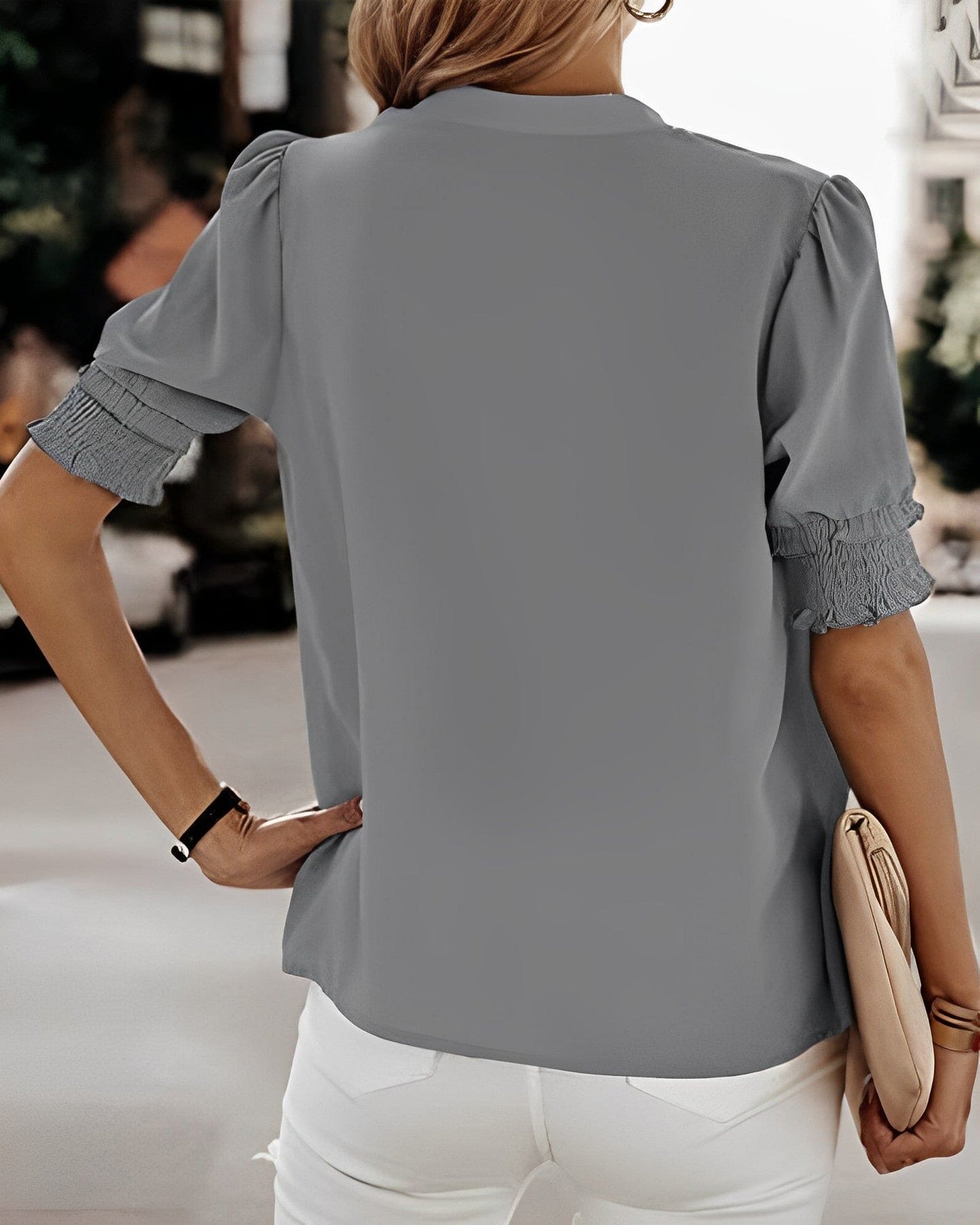 Vibonanza | Damesblouse Korte Mouw V-Hals Chiffon Effen