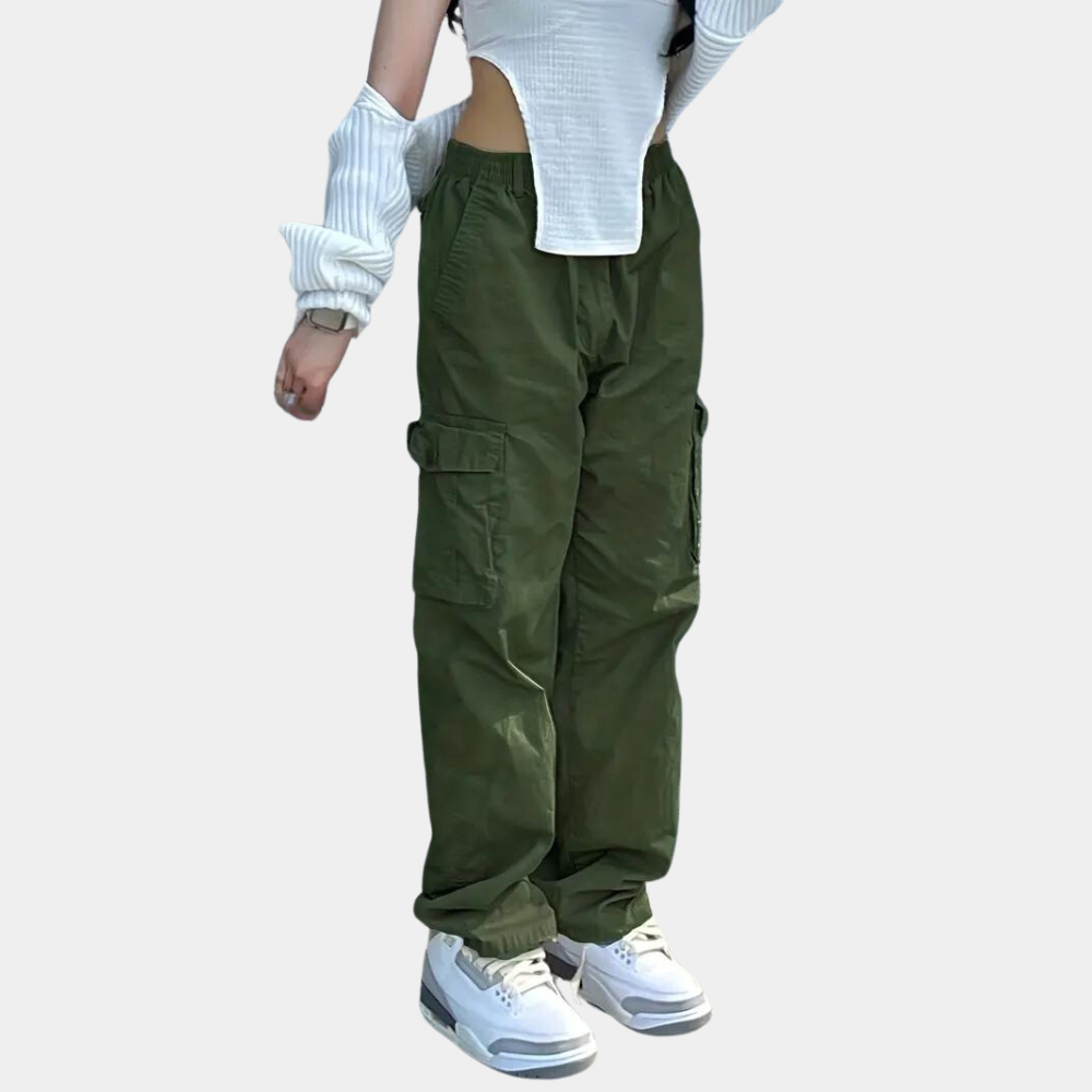 Vibonanza | Dames Khaki Cargobroek met Elastische Tailleband