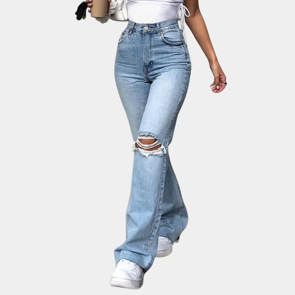 Vibonanza | Dames Flared Broek Hoge Taille Lichtblauw