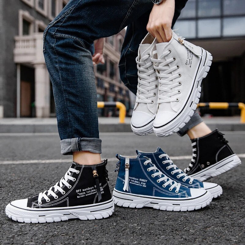 Vibonanza | Hoge Canvas Sneakers met Rits en Vetersluiting