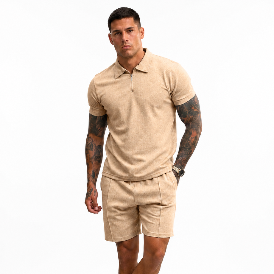 Vibonanza | Zomerse Heren Polo en Short Set in Beige