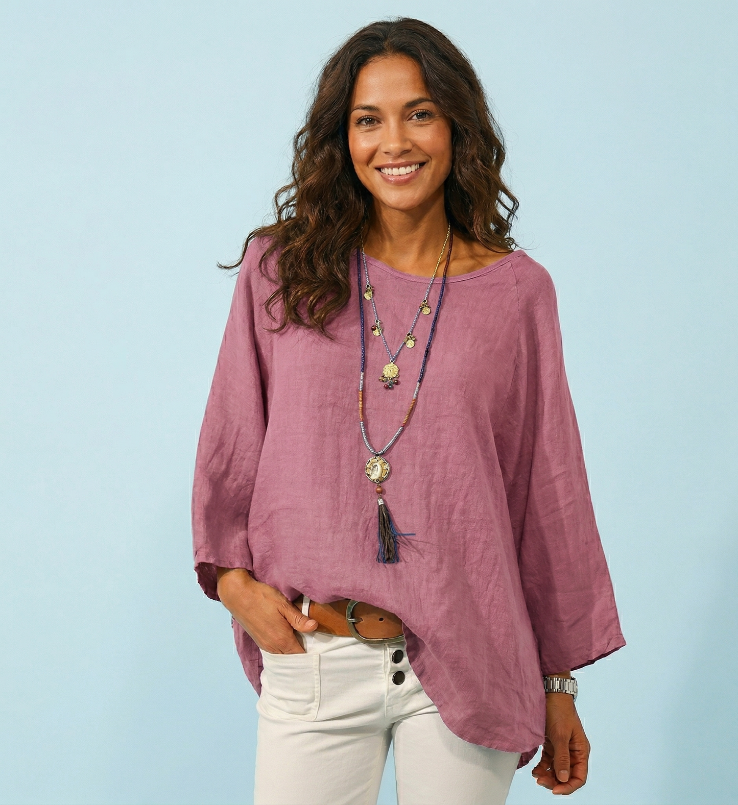 Vibonanza | Damesblouse Lichtblauw Driekwart Mouwen