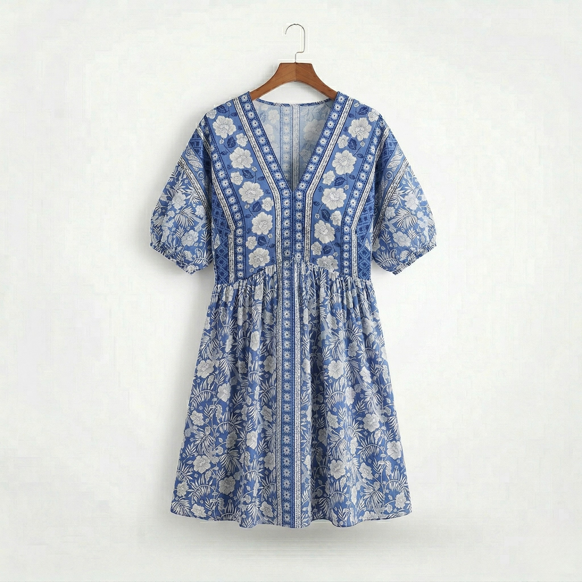 Vibonanza | Plus-Size Zomerjurk Bloemenprint Lichtblauw
