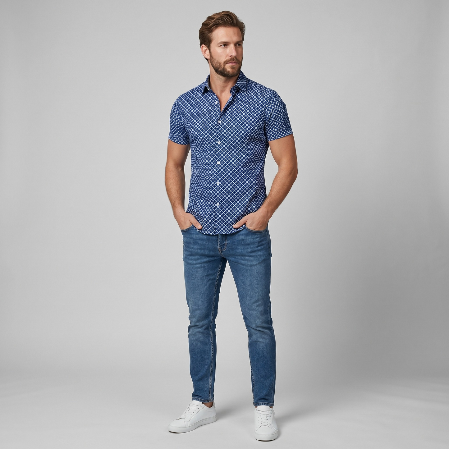 Vibonanza | Heren Overhemd Korte Mouw Dot Patroon