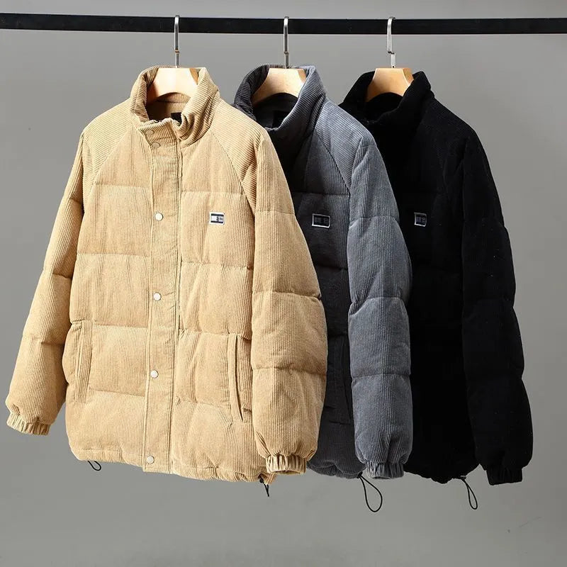 Vibonanza | Beige Corduroy Pufferjas Met Hoge Kraag