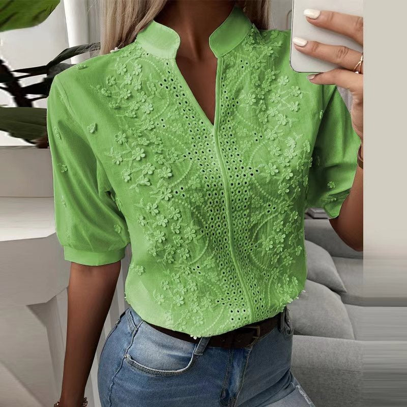 Vibonanza | Elegante Damesblouse Korte Mouw V-hals
