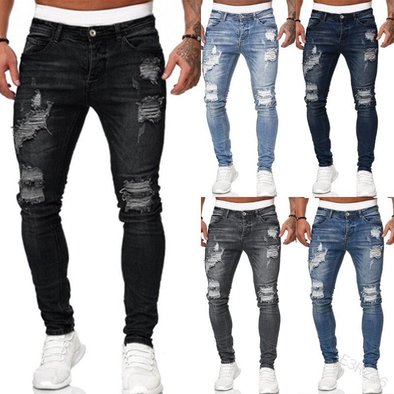 Vibonanza | Heren Skinny Jeans Vintage Washed Denim