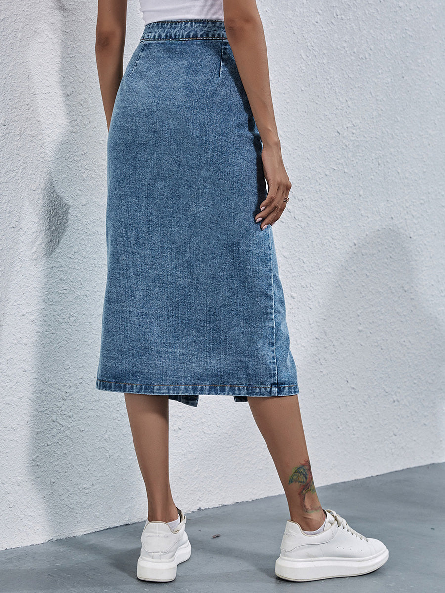 Vibonanza | Denim Midi Rok Dames Met Knopen en Split