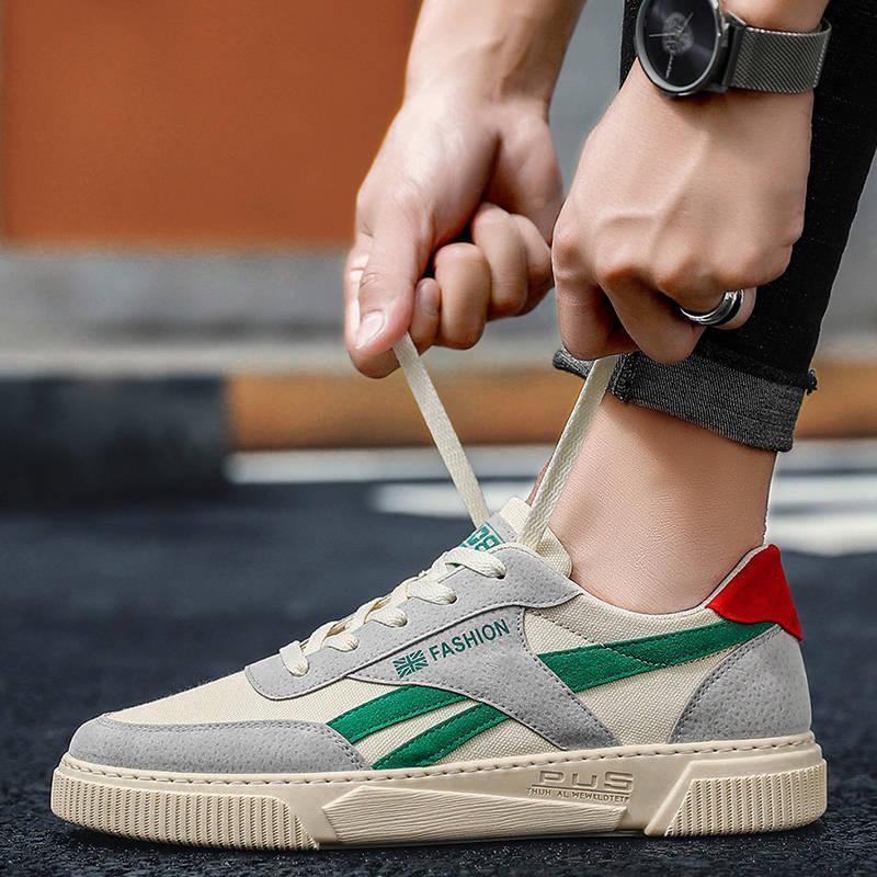 Vibonanza | Heren Sneakers Beige met Rode Strepen