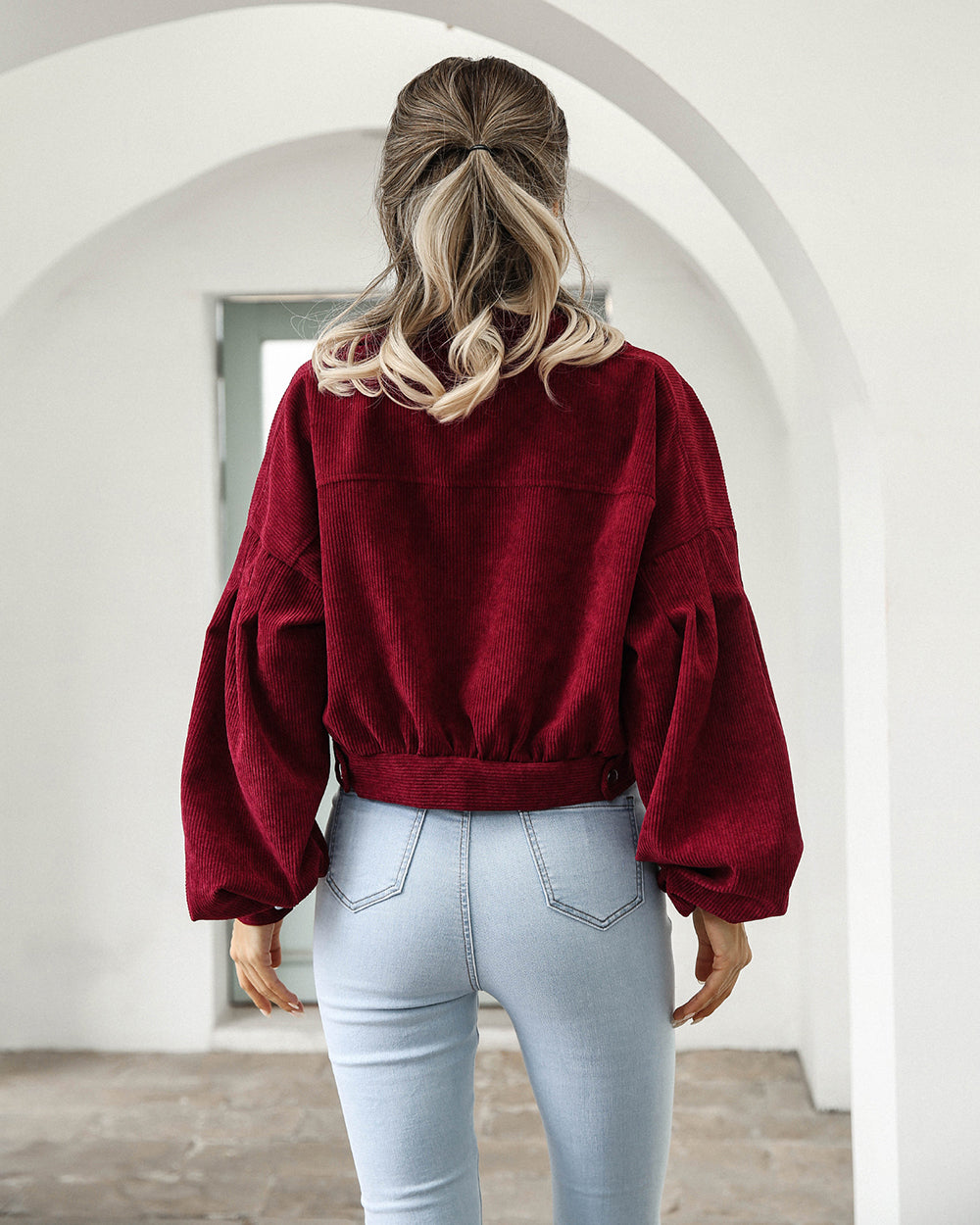 Vibonanza | Dames Corduroy Cropped Jas Metalen Knopen