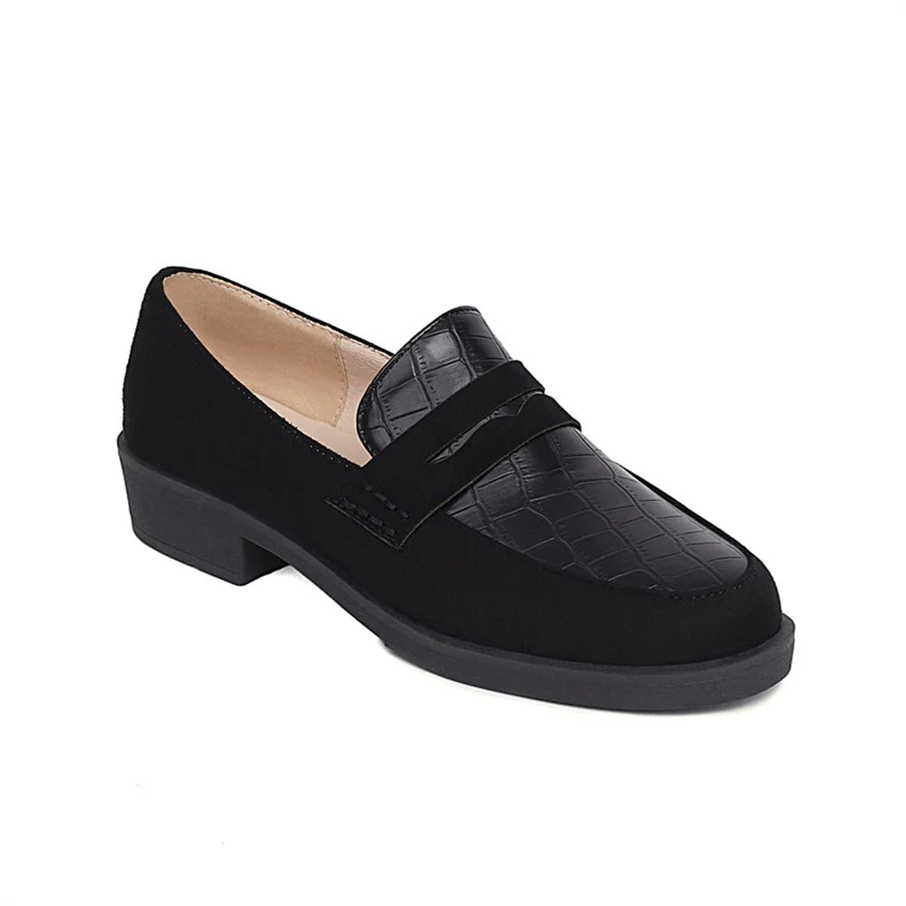 Vibonanza | Zwarte Leren Damesloafers Croc Patroon