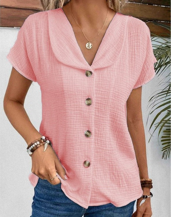 Vibonanza | Damesblouse Envelophals Korte Mouw