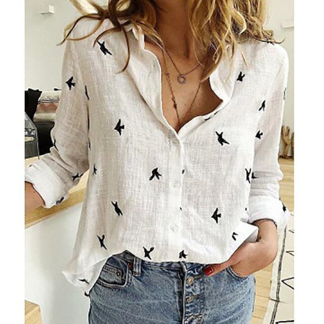 Vibonanza | Damesblouse Vogelmotief Korte Mouw