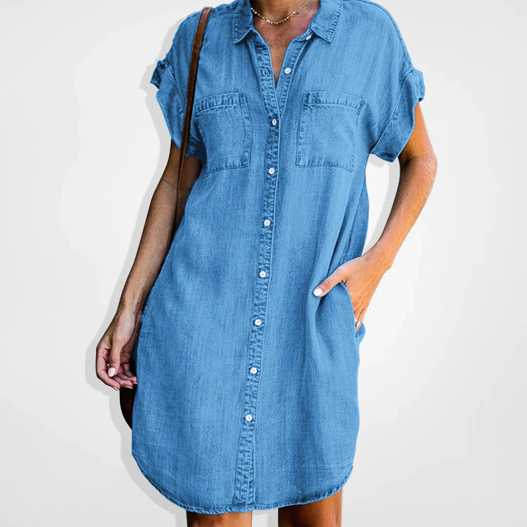 Vibonanza | Dames Denim Jurk Korte Mouw