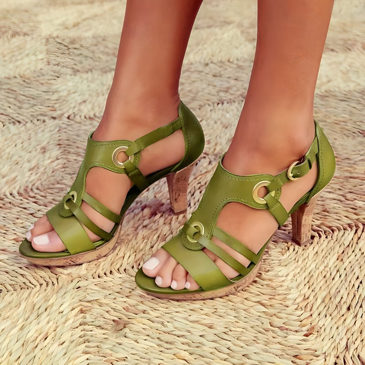 Vibonanza | Bruine Leren Sandalen met Hak