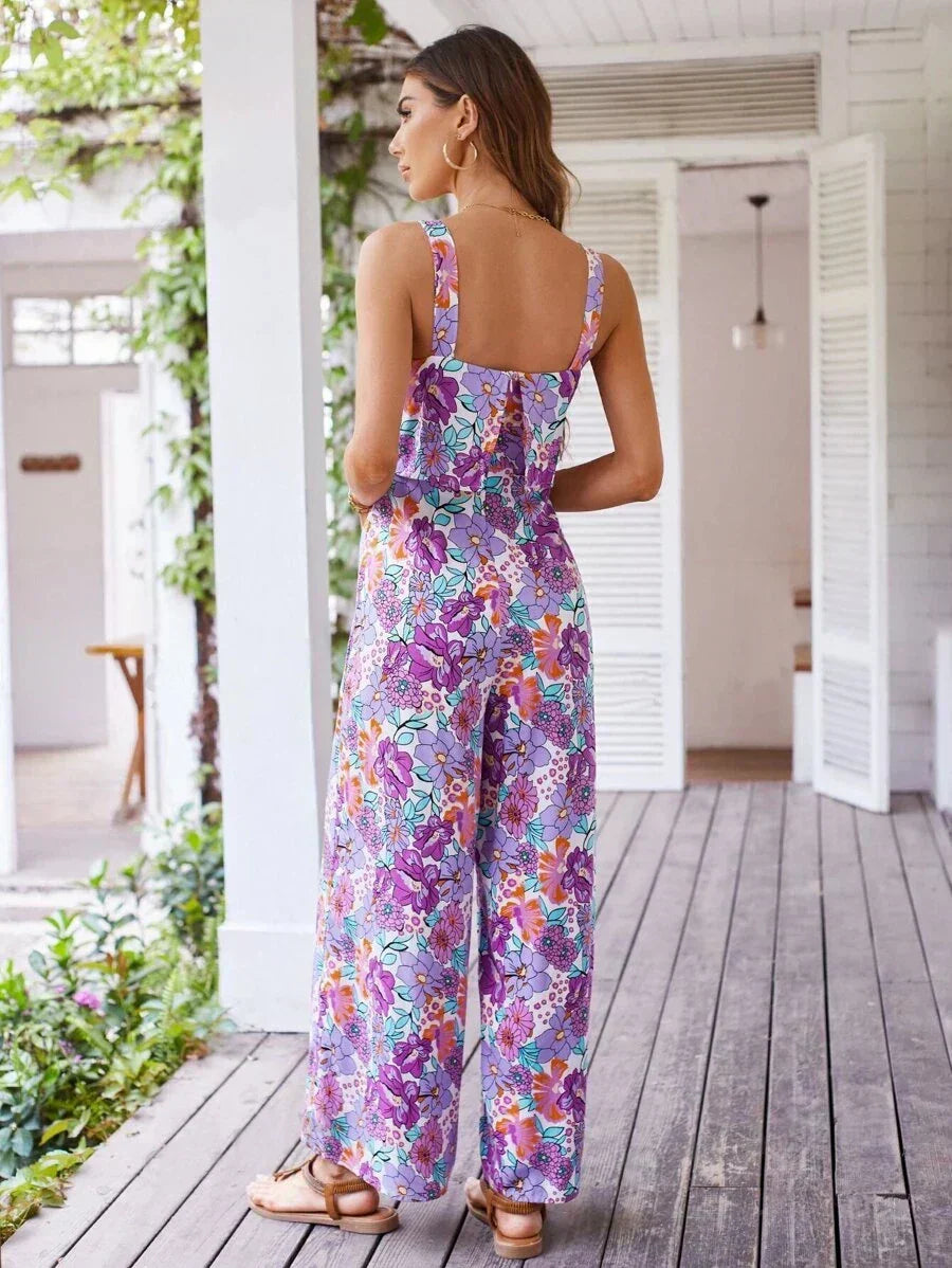 Vibonanza | Dames Zomerbloemen Jumpsuit met Wijde Pijpen