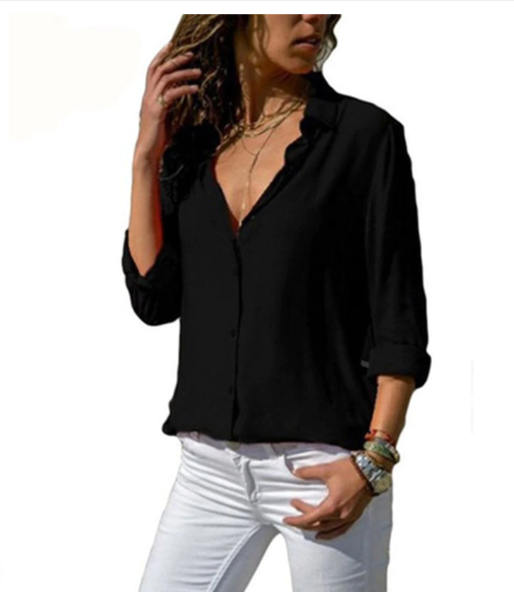 Vibonanza | Elegante Damesblouse van Lichte Chiffon met Lange Mouwen