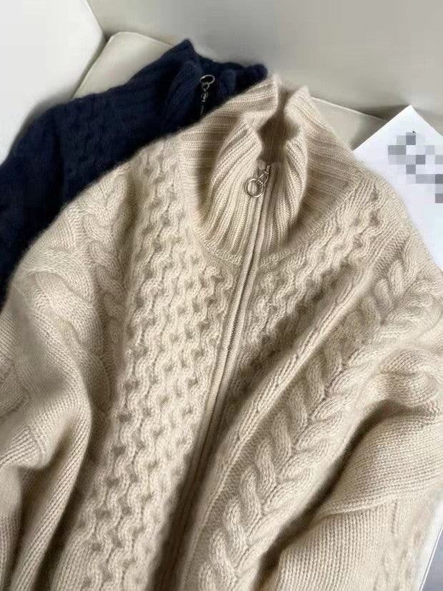 Vibonanza | Lang damesvest met rits in neutraal beige