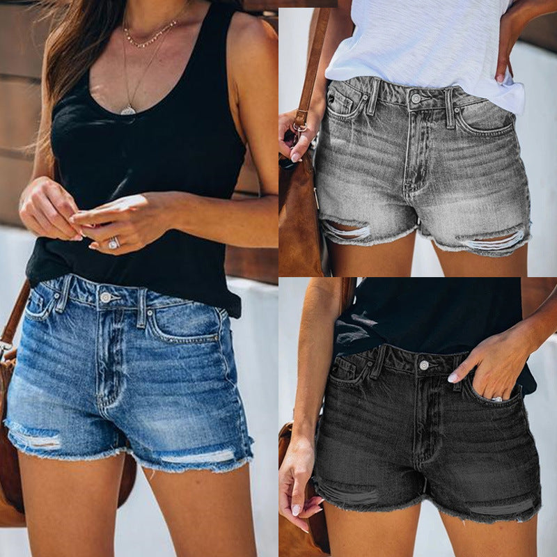 Vibonanza | Dames Hoge Taille Denim Shorts Vintage Grijs