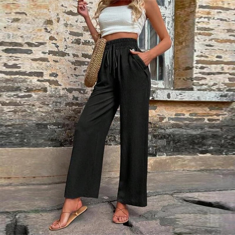 Vibonanza | Dames Zomerbroek Elastische Taille Brede Pijpen