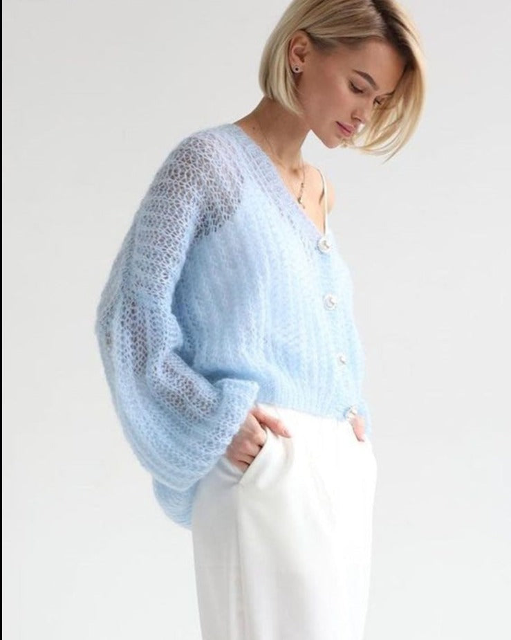 Vibonanza | Oversized V-hals Cardigan Lichtblauw