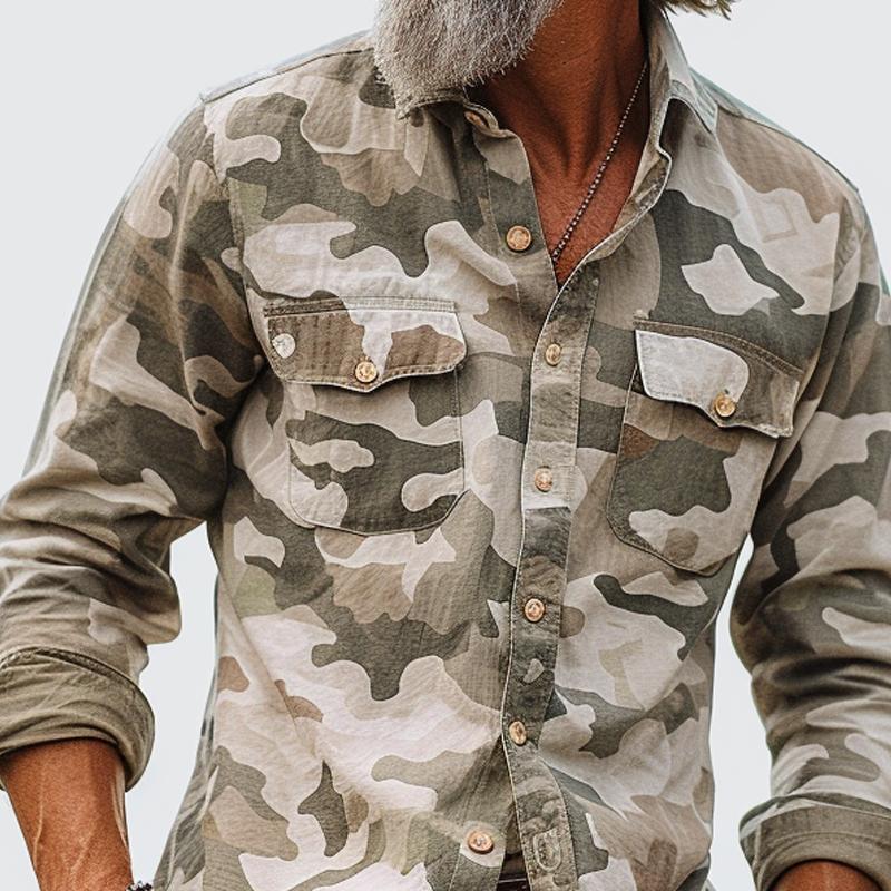 Vibonanza | Heren Camouflage Cargo Overhemd met Lange Mouw