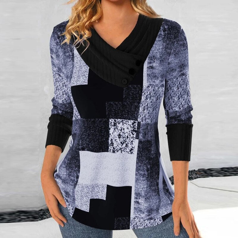 Vibonanza | Dames Geruite Blouse met Lange Mouwen