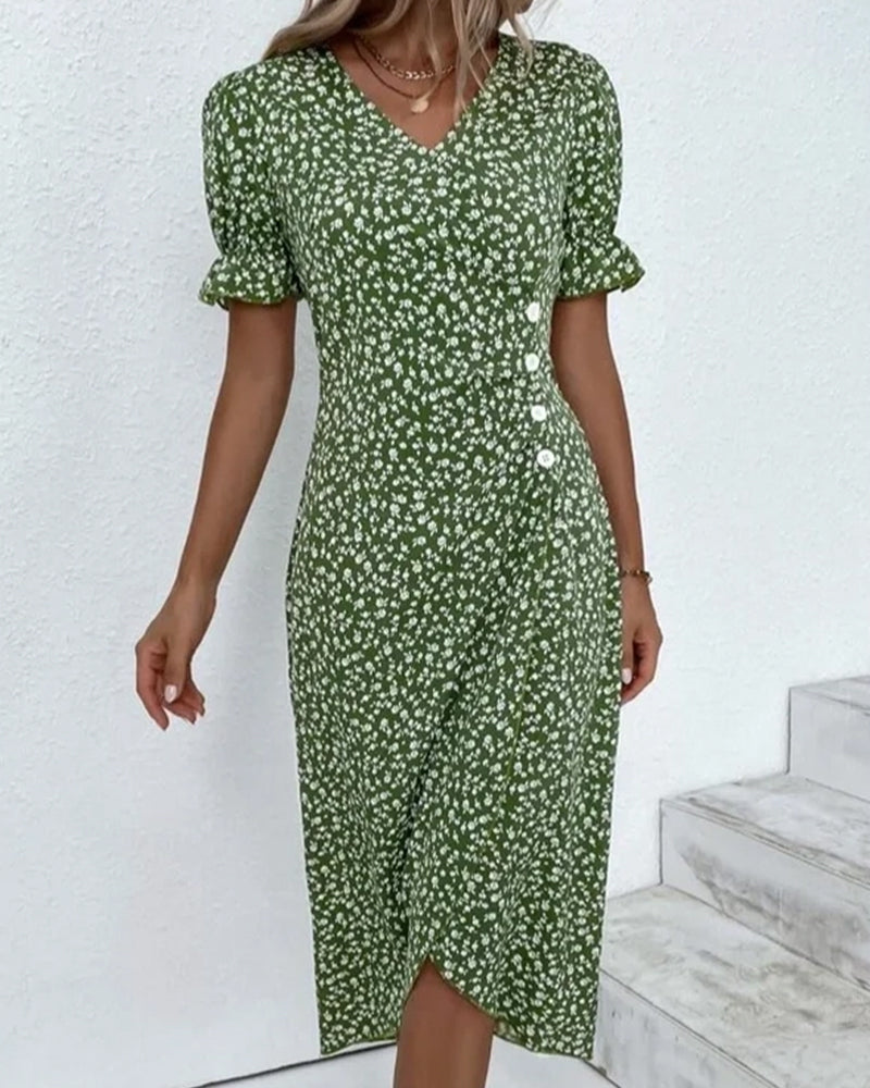 Vibonanza | Elegante Midi Zomerjurk met Bloemenprint