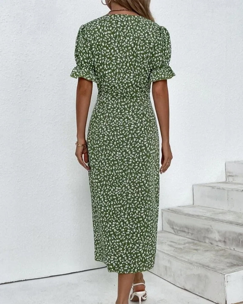 Vibonanza | Elegante Midi Zomerjurk met Bloemenprint