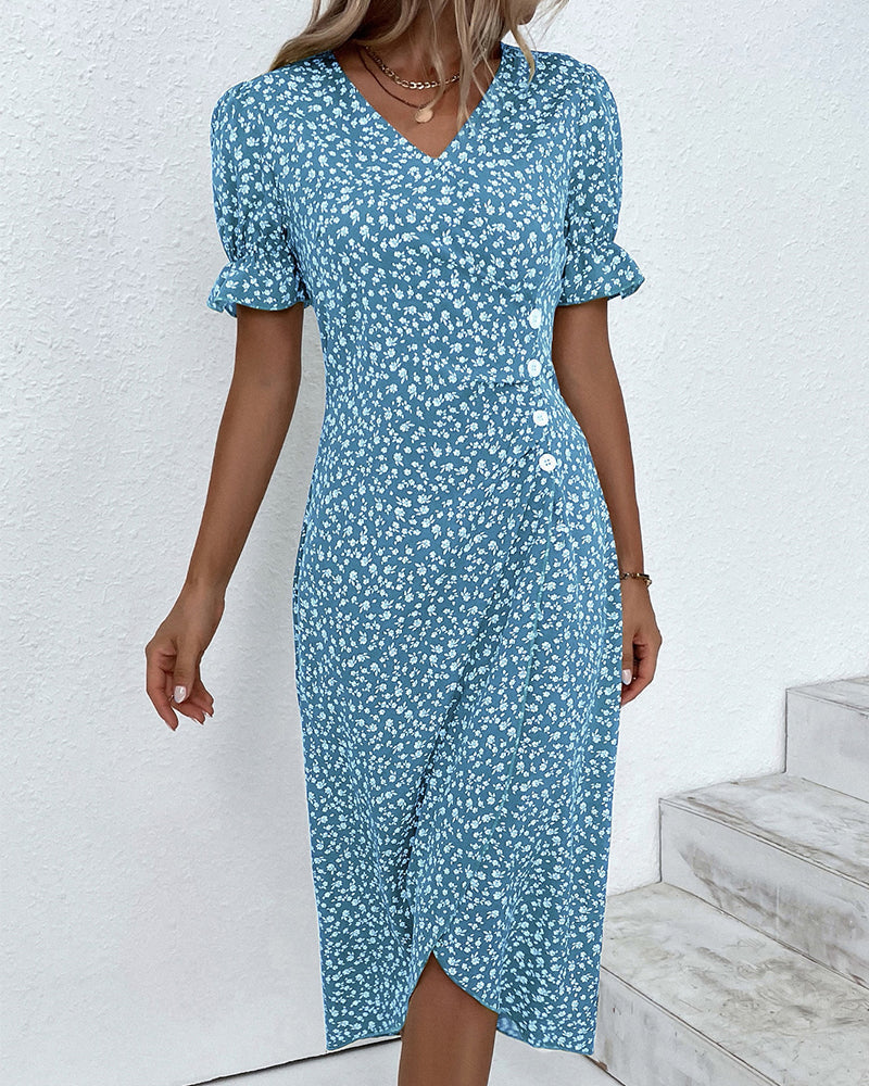 Vibonanza | Elegante Midi Zomerjurk met Bloemenprint