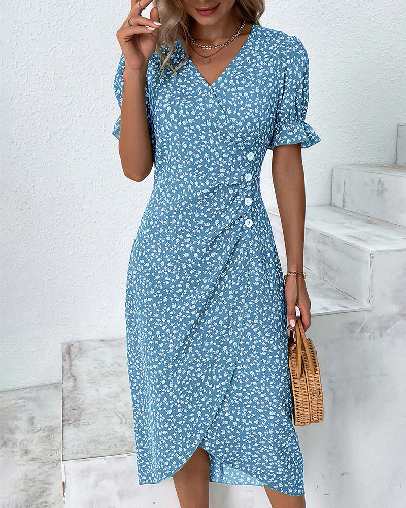 Vibonanza | Elegante Midi Zomerjurk met Bloemenprint