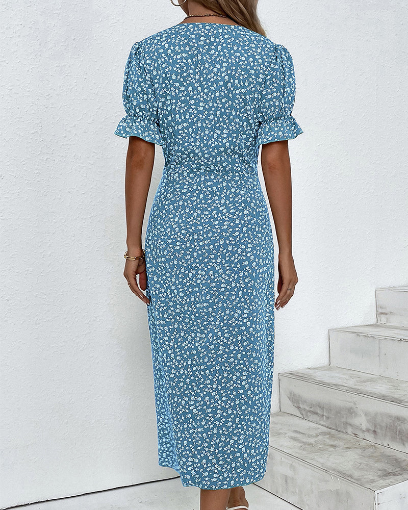 Vibonanza | Elegante Midi Zomerjurk met Bloemenprint