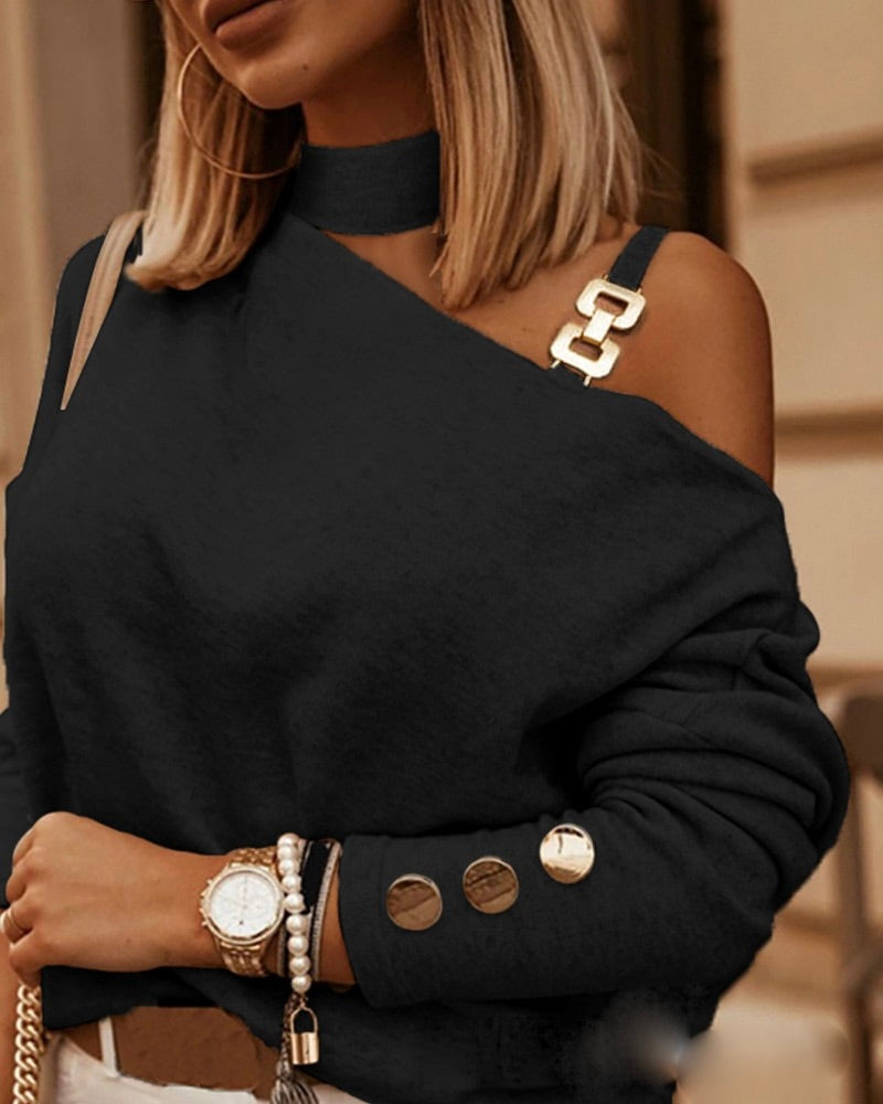 Vibonanza | Off-Shoulder Trui met Gouden Details