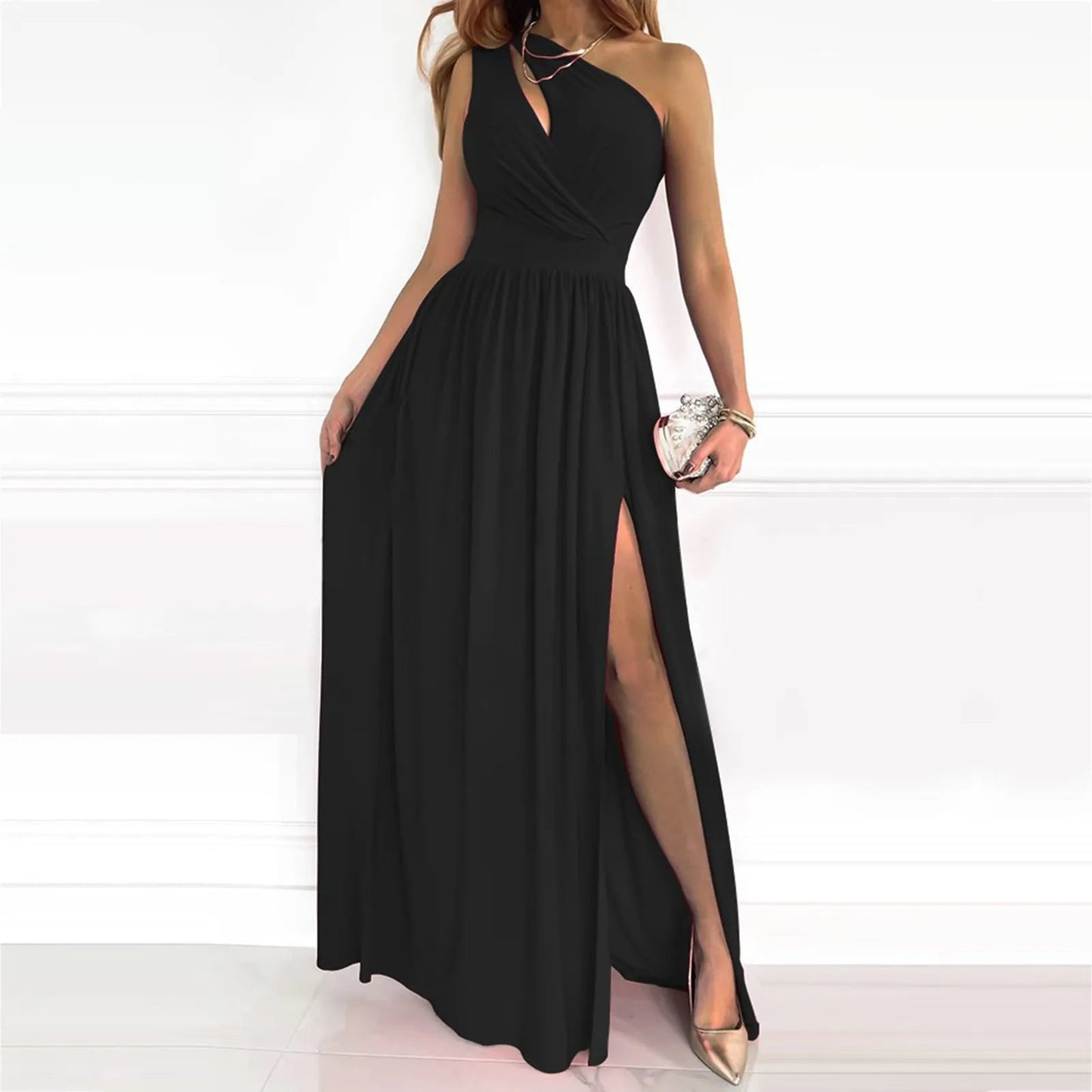 Vibonanza | Lichtbruine One Shoulder Avondjurk