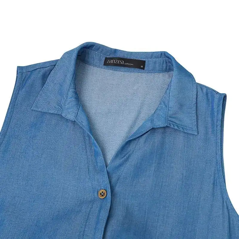 Vibonanza | Plus-size Mouwloze Spijkerjurk Maxilengte