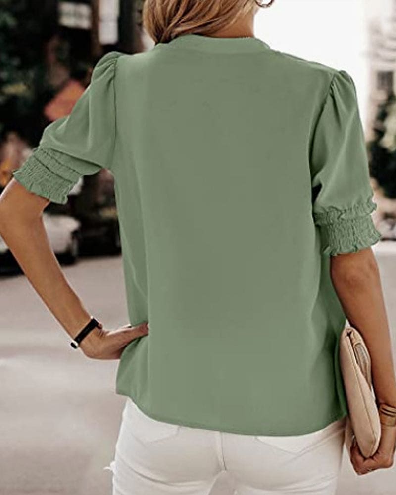 Vibonanza | Damesblouse Korte Mouw V-Hals Chiffon Effen