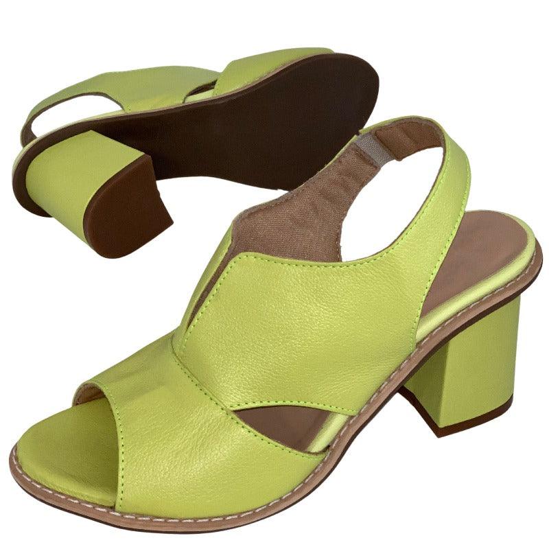 Vibonanza | Leren Dames Slingback Sandalen met Blokhak Bruin