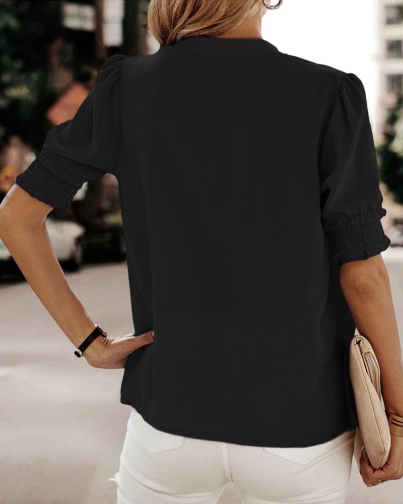 Vibonanza | Damesblouse Korte Mouw V-Hals Chiffon Effen