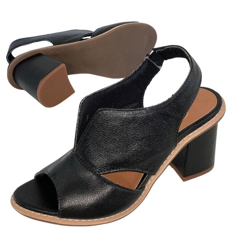 Vibonanza | Leren Dames Slingback Sandalen met Blokhak Bruin