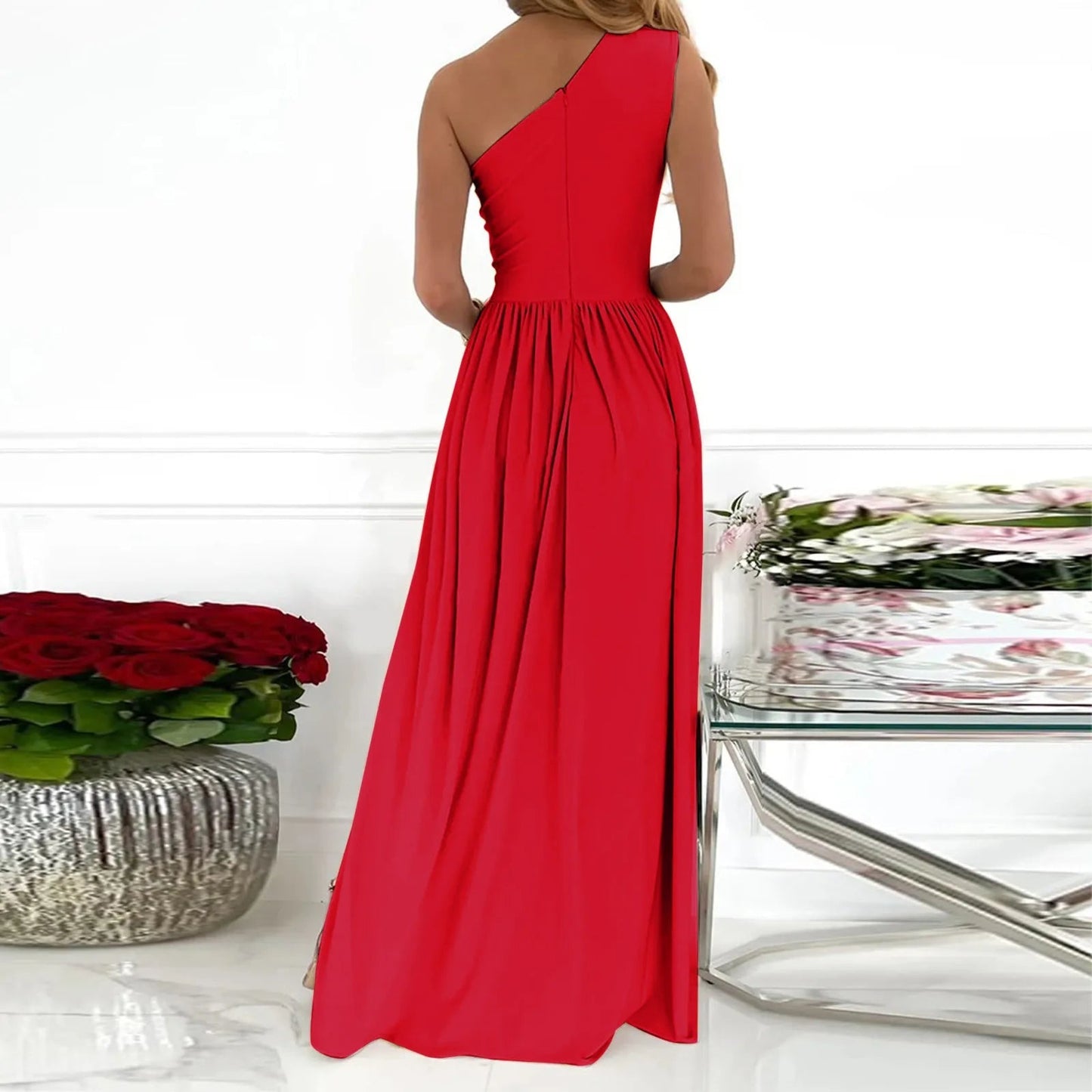 Vibonanza | Lichtbruine One Shoulder Avondjurk