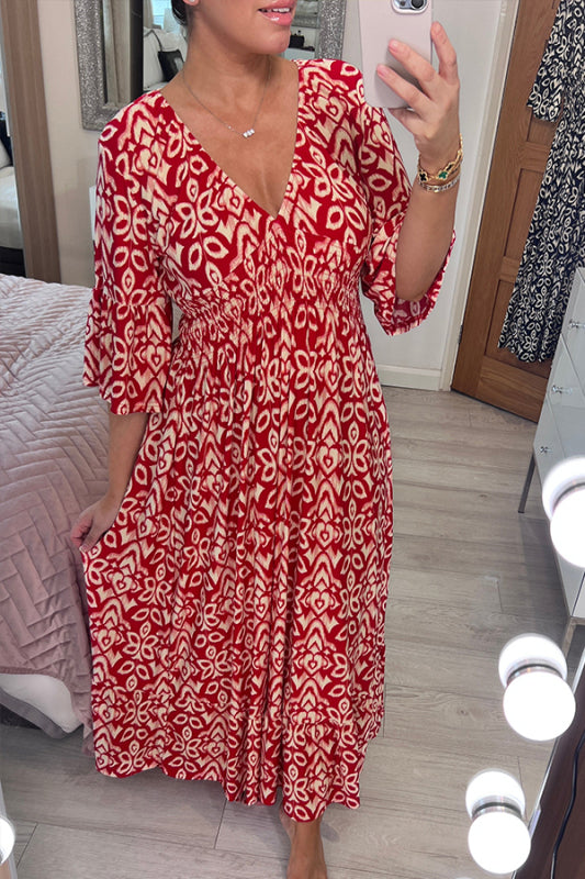 Vibonanza | Maxi Jurk V-hals Bohemian Driekwart Mouw