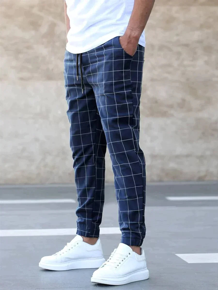 Vibonanza | Geruite Heren Slim Fit Broek Grijs