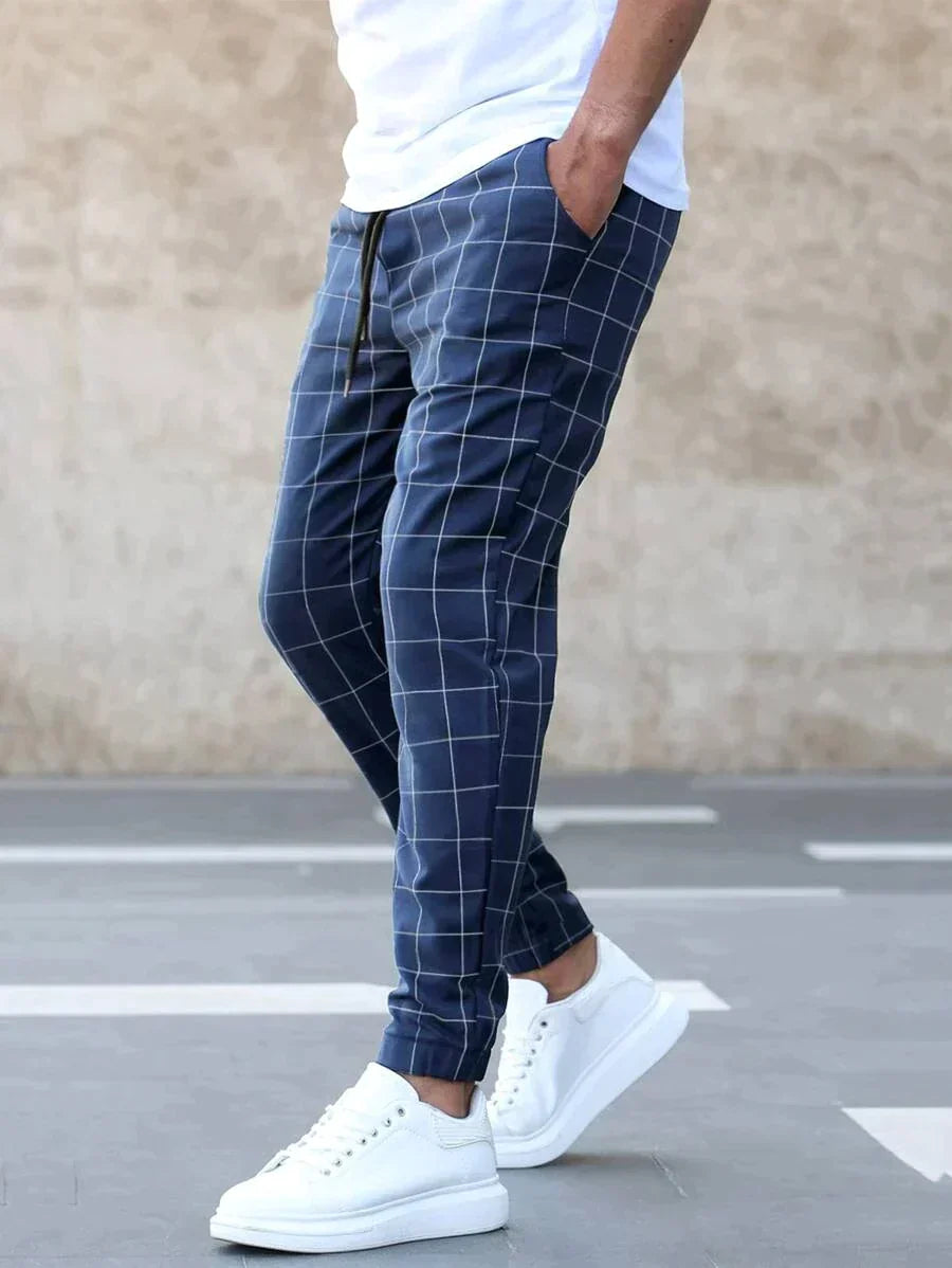 Vibonanza | Geruite Heren Slim Fit Broek Grijs
