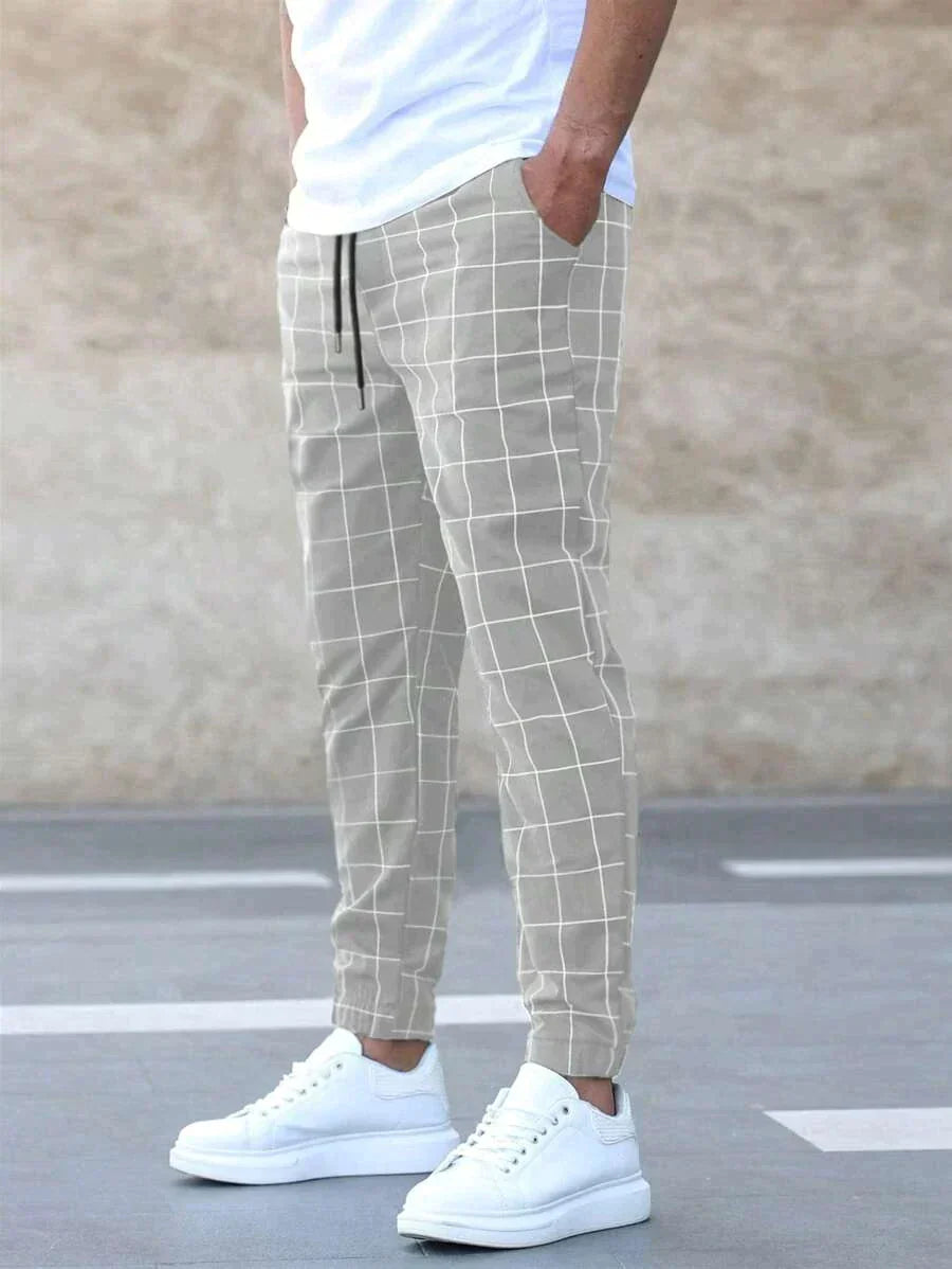Vibonanza | Geruite Heren Slim Fit Broek Grijs